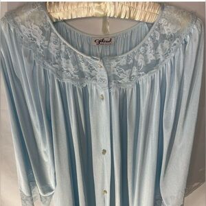 Gilead VTG Women's Robe Lace Trim Mid Century Lingerie Pale Blue Large USA Made